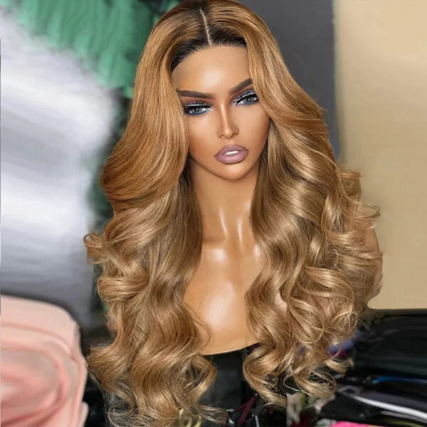 Wholesale Bulk Sale Manufacturer High Quality Closure Frontal 13*6 HD Lace 100% Human Hair  Golden-Brown Body Wave With Baby Hair Wigs for Women - Image 3