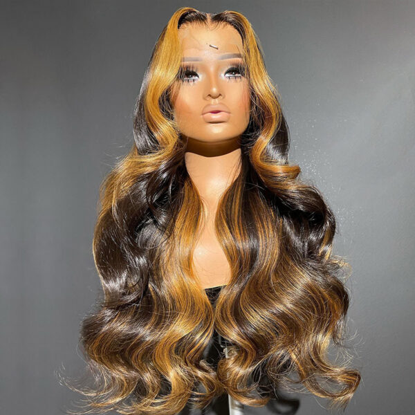 Wholesale Bulk Sale Manufacturer High Quality Closure Frontal 13*6 HD Lace 100% Human Hair  Honey Gold Deep Wave With Baby Hair Wigs for Women - Image 2