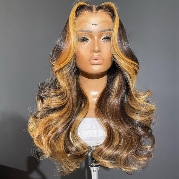 Wholesale Bulk Sale Manufacturer High Quality Closure Frontal 13*6 HD Lace 100% Human Hair  Brown and Honey Gold and Deep Gold Highlight Deep Wave With Baby Hair Wigs for Women