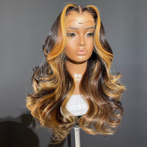 Wholesale Bulk Sale Manufacturer High Quality Closure Frontal 13*6 HD Lace 100% Human Hair  Brown and Honey Gold and Deep Gold Highlight Deep Wave With Baby Hair Wigs for Women - Image 3