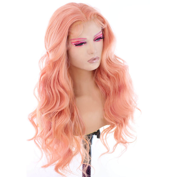 Synthetic Fiber Wig Wholesale Bulk Sale Factory  High Quality Lace Front Wig Body Wave Pink  With Baby Hair For Women Glueless Wigs - Image 5