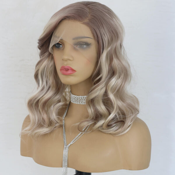 Synthetic Fiber Wig Wholesale Bulk Sale Factory  High Quality Lace Front Wig Loose Wave with Baby Hair Ash Blonde Colorful  Glueless Wigs