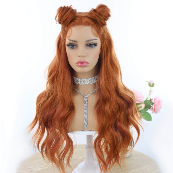 Synthetic Fiber Wig Wholesale Bulk Sale Factory  High Quality Lace Front Wigs With Baby Hair Body Wave Colorful Ginger Orange Glueless Wig for Women 24 Inch - Image 6