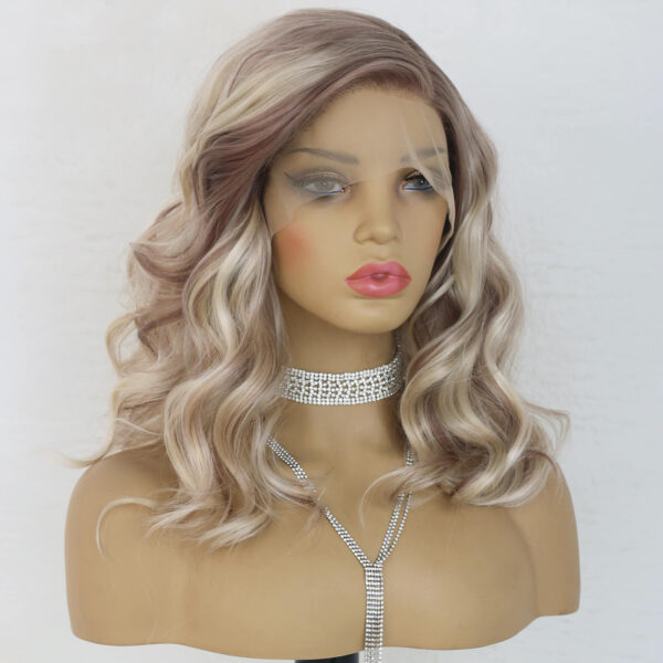 Synthetic Fiber Wig Wholesale Bulk Sale Factory  High Quality Lace Front Wig Loose Wave with Baby Hair Ash Blonde Colorful  Glueless Wigs - Image 7