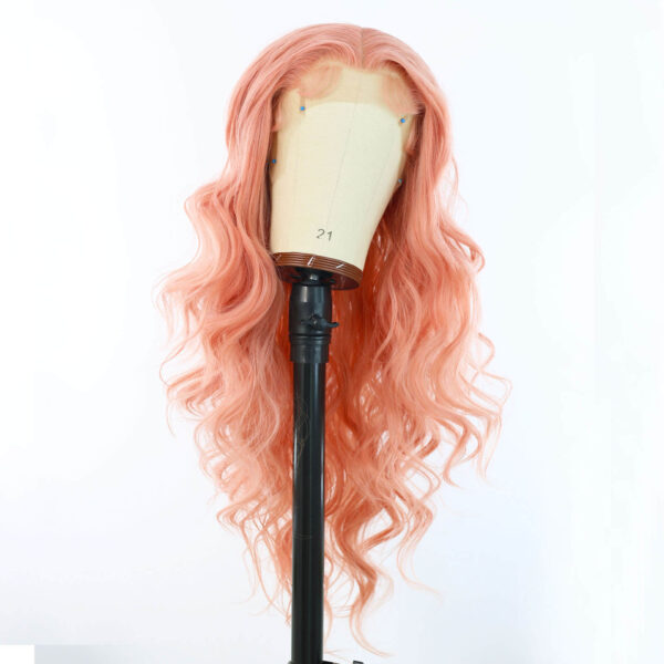 Synthetic Fiber Wig Wholesale Bulk Sale Factory  High Quality Lace Front Wig Body Wave Pink  With Baby Hair For Women Glueless Wigs - Image 4