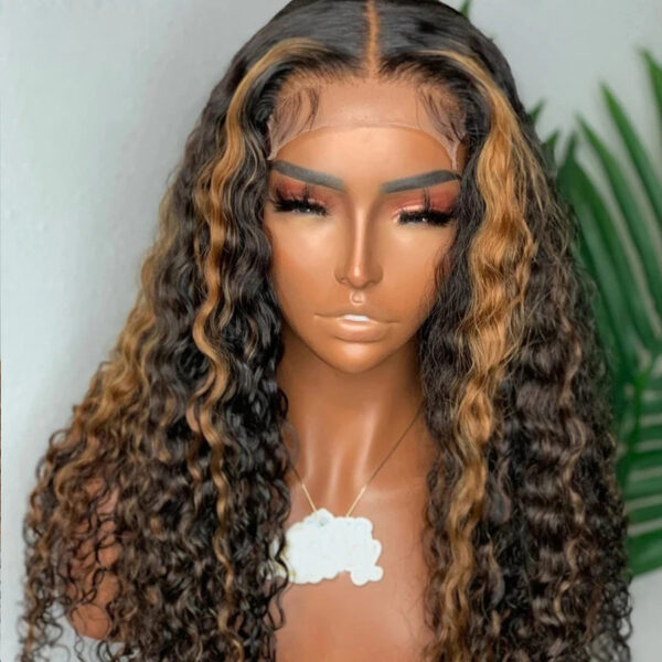 Wholesale Bulk Sale Manufacturer High Quality Closure Frontal 13*6 HD Lace 100% Human Hair  Brown and Black Highlight Spring Curl With Baby Hair Wigs