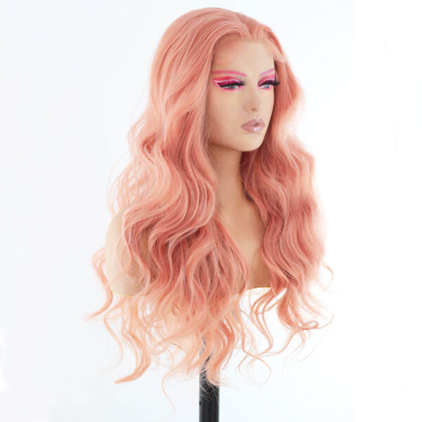 Synthetic Fiber Wig Wholesale Bulk Sale Factory  High Quality Lace Front Wig Body Wave Pink  With Baby Hair For Women Glueless Wigs