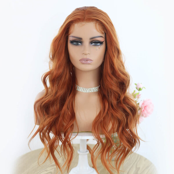 Synthetic Fiber Wig Wholesale Bulk Sale Factory  High Quality Lace Front Wigs With Baby Hair Body Wave Colorful Ginger Orange Glueless Wig for Women 24 Inch - Image 2