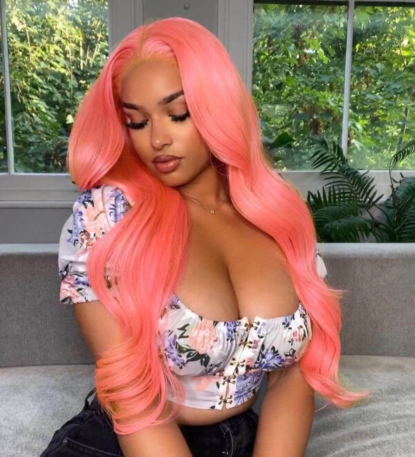 Synthetic Fiber Wig Wholesale Bulk Sale Factory  High Quality Lace Front Wig Body Wave Pink  With Baby Hair For Women Glueless Wigs - Image 7