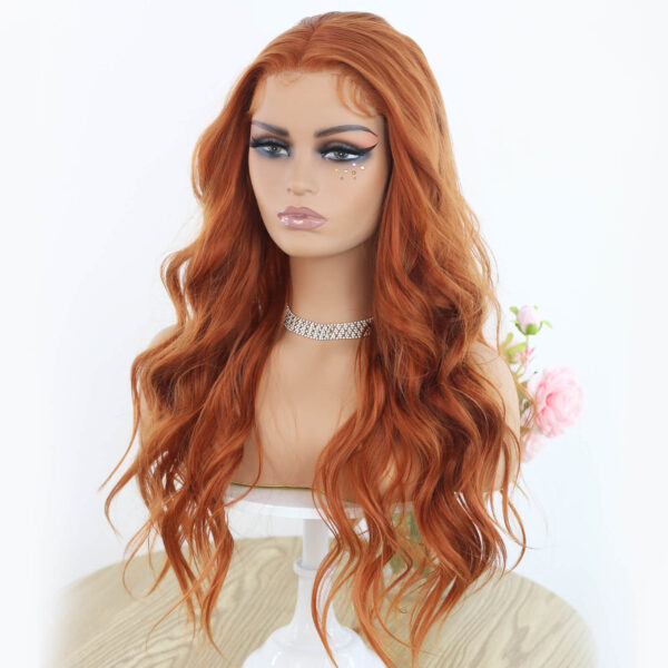 Synthetic Fiber Wig Wholesale Bulk Sale Factory  High Quality Lace Front Wigs With Baby Hair Body Wave Colorful Ginger Orange Glueless Wig for Women 24 Inch - Image 3