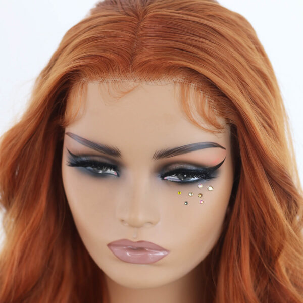 Synthetic Fiber Wig Wholesale Bulk Sale Factory  High Quality Lace Front Wigs With Baby Hair Body Wave Colorful Ginger Orange Glueless Wig for Women 24 Inch - Image 4