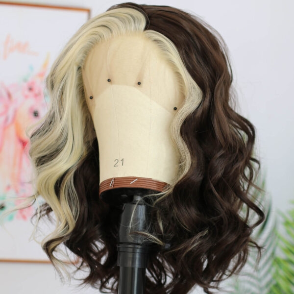 Synthetic Fiber Wig Wholesale Bulk Sale Factory  High Quality Lace Front Wig Loose Wave with Baby Hair Black with Blonde Streak Colorful Glueless Wigs - Image 5