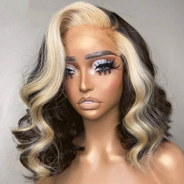 Synthetic Fiber Wig Wholesale Bulk Sale Factory  High Quality Lace Front Wig Loose Wave with Baby Hair Black with Blonde Streak Colorful Glueless Wigs - Image 2