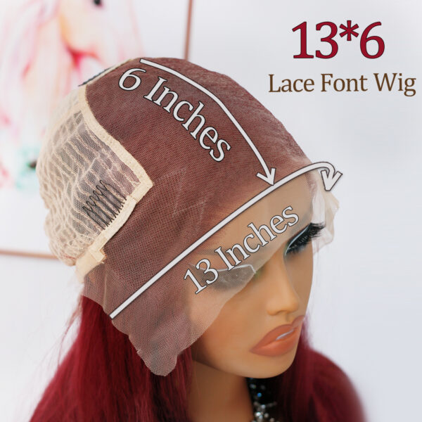 Synthetic Fiber Wig Wholesale Bulk Sale Factory  High Quality Lace Front Wig Burgundy Red Straight  Glueless Wigs - Image 3