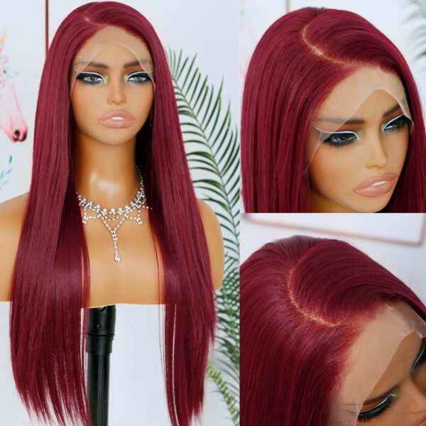 Synthetic Fiber Wig Wholesale Bulk Sale Factory  High Quality Lace Front Wig Burgundy Red Straight  Glueless Wigs