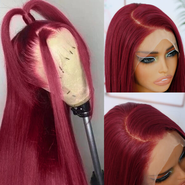 Synthetic Fiber Wig Wholesale Bulk Sale Factory  High Quality Lace Front Wig Burgundy Red Straight  Glueless Wigs - Image 5