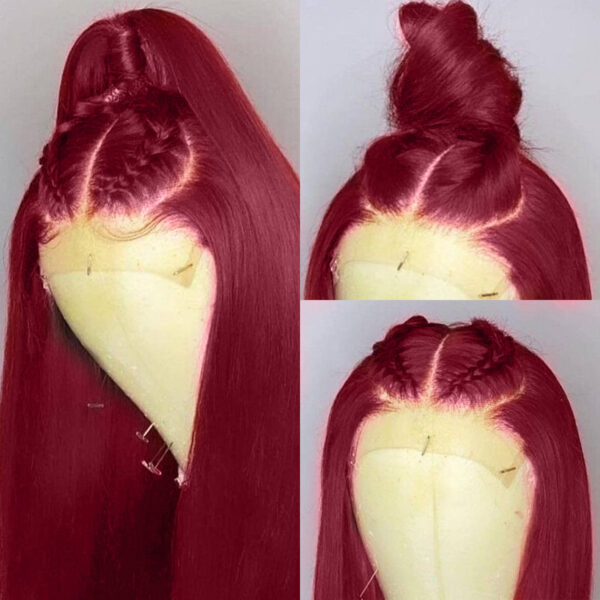 Synthetic Fiber Wig Wholesale Bulk Sale Factory  High Quality Lace Front Wig Burgundy Red Straight  Glueless Wigs - Image 6