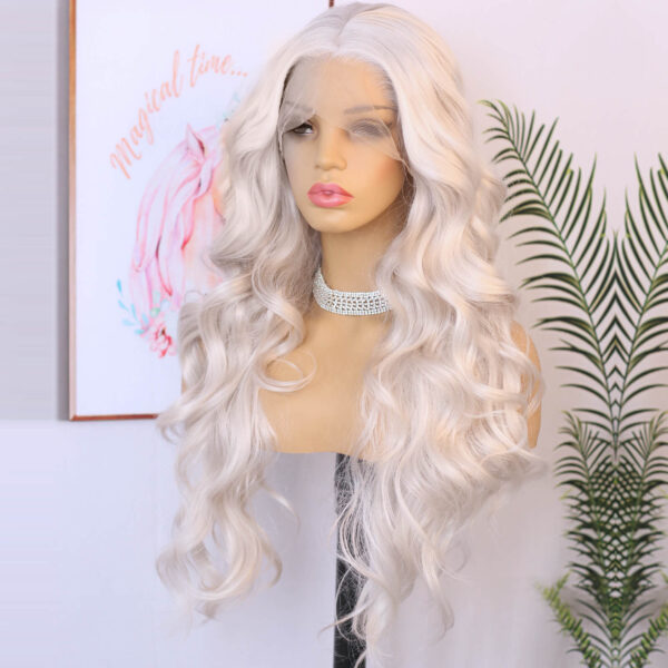 Synthetic Fiber Wig Wholesale Bulk Sale Factory  High Quality Lace Front Wig Loose Wave with Baby Hair Gray  Glueless Wigs