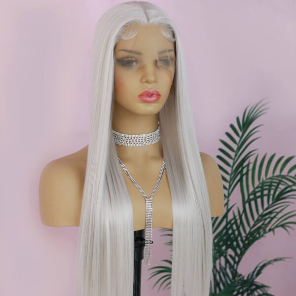 Synthetic Fiber Wig Wholesale Bulk Sale Factory  High Quality Lace Front Wig Long Silk Natural Heat with Baby Hair Grey Glueless Wigs