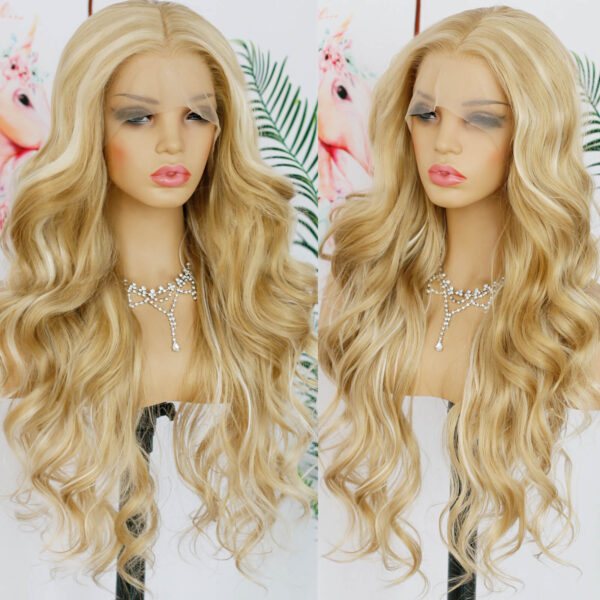 Synthetic Fiber Wig Wholesale Bulk Sale Factory  High Quality Lace Front Wig Loose Wave with Baby Hair Dirty Blonde Highlight  Glueless Wigs