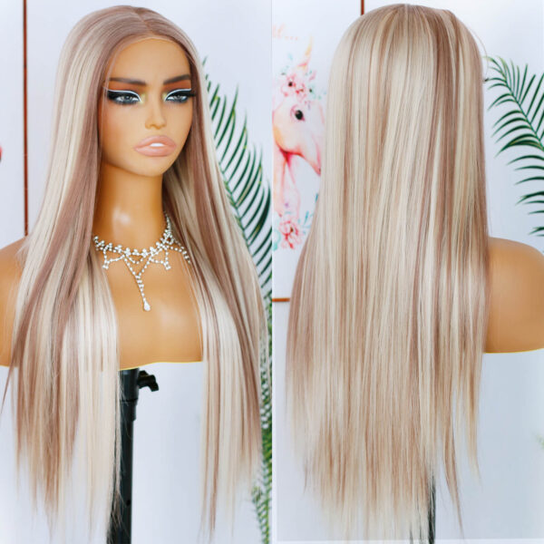 Synthetic Fiber Wig Wholesale Bulk Sale Factory  High Quality Lace Front Wig Long Silk Natural Heat with Baby Hair  Mixed Bown and Highlight Dirty Blonde Glueless Wigs - Image 2