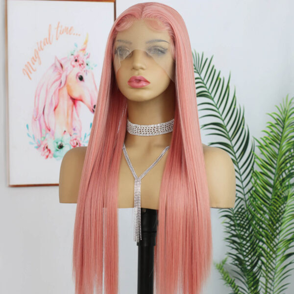 Synthetic Fiber Wig Wholesale Bulk Sale Factory  High Quality Lace Front Wig Long Silk Natural Heat with Baby Hair Pink Colorful Glueless Wigs - Image 4