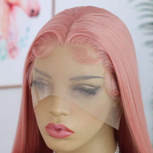 Synthetic Fiber Wig Wholesale Bulk Sale Factory  High Quality Lace Front Wig Long Silk Natural Heat with Baby Hair Pink Colorful Glueless Wigs - Image 7