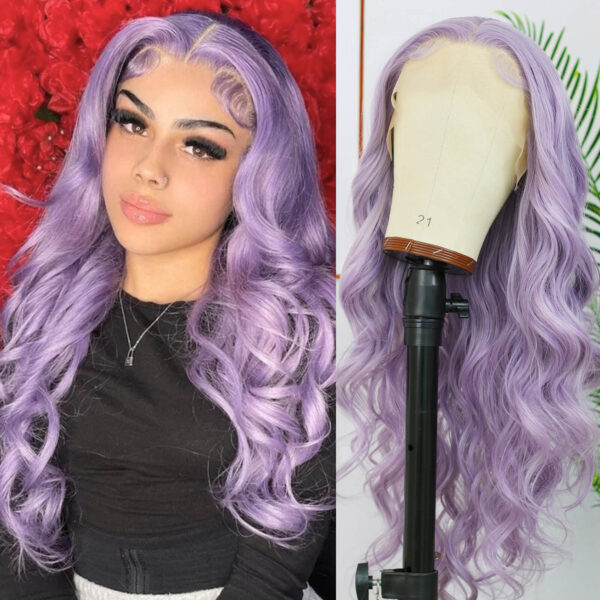 Synthetic Fiber Wig Wholesale Bulk Sale Factory  High Quality Lace Front Wig Loose Wave with Baby Hair Purple  Glueless Wigs