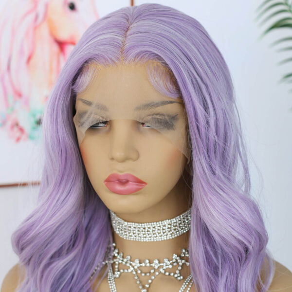 Synthetic Fiber Wig Wholesale Bulk Sale Factory  High Quality Lace Front Wig Loose Wave with Baby Hair Purple  Glueless Wigs - Image 7