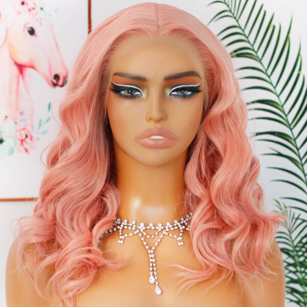 Synthetic Fiber Wig Wholesale Bulk Sale Factory  High Quality Lace Front Wig Loose Wave with Short Wig Pink Colorful  Glueless Wigs - Imagen 2