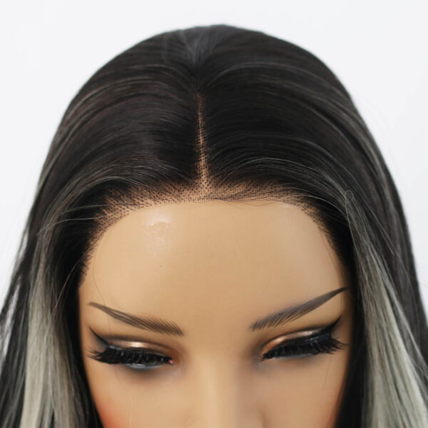 Synthetic Fiber Wig Wholesale Bulk Sale Factory  High Quality Lace Front Wig Long Silk Natural Heat with Baby Hair Black and White Skunk Stripe Colorful Glueless Wigs - Image 6