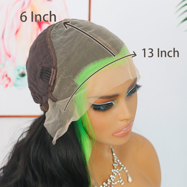 Synthetic Fiber Wig Wholesale Bulk Sale Factory  High Quality Lace Front Wig Loose Wave with Baby Hair Blak and Green Streak  Glueless Wigs - Image 5