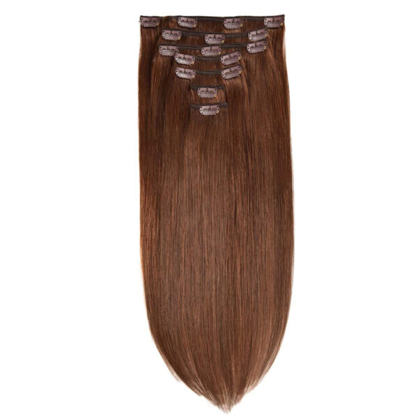 Hair Extensions Wholesale Bulk Sale Factory High Quality Clip in Hair Double Drawn 100% Remy Virgin Human Reddish Brown Straight Hair - Image 3