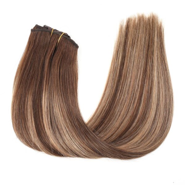 Hair Extensions Wholesale Bulk Sale Factory High Quality Clip in Hair Double Drawn 100% Remy Virgin Human Dark Brown and Golden Highlight Straight Hair