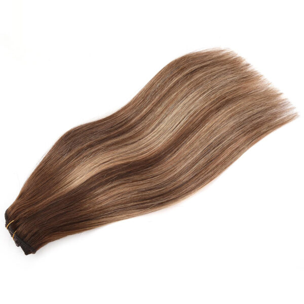 Hair Extensions Wholesale Bulk Sale Factory High Quality Clip in Hair Double Drawn 100% Remy Virgin Human Dark Brown and Golden Highlight Straight Hair - Image 2