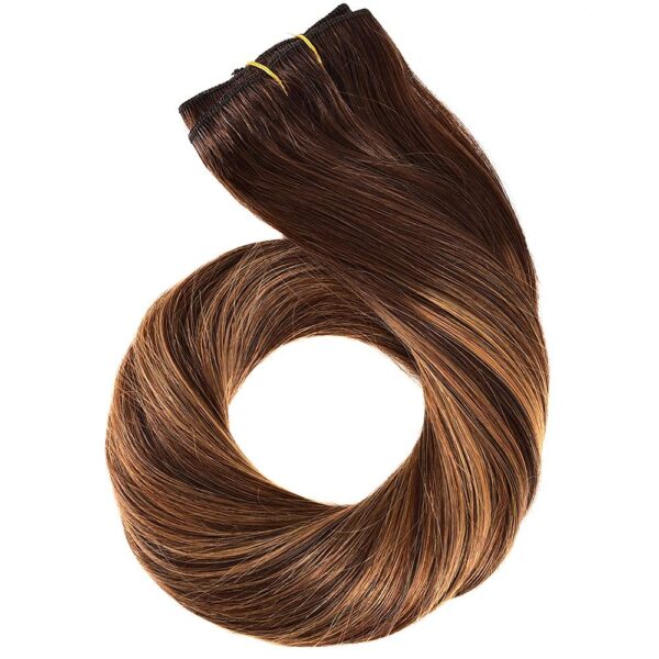 Hair Extensions Wholesale Bulk Sale Factory High Quality Clip in Hair Double Drawn 100% Remy Virgin Human Light Brown and Nature Brown Highlight Straight Hair