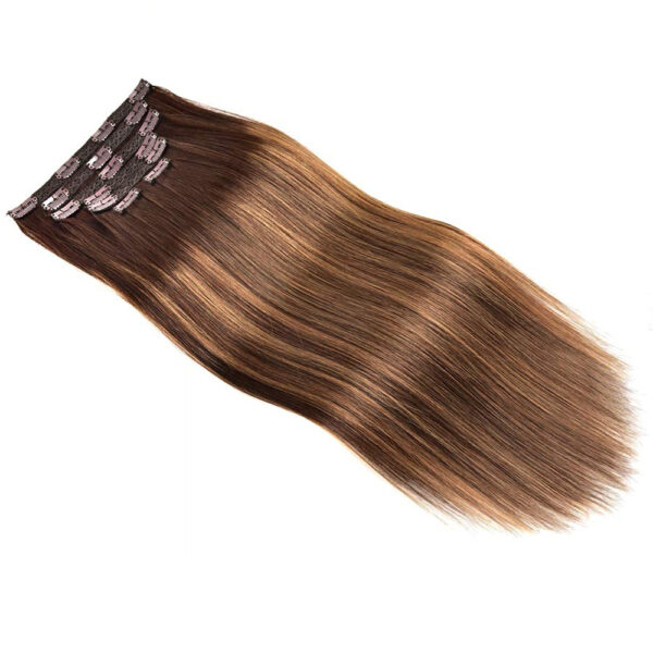 Hair Extensions Wholesale Bulk Sale Factory High Quality Clip in Hair Double Drawn 100% Remy Virgin Human Light Brown and Nature Brown Highlight Straight Hair - Image 2