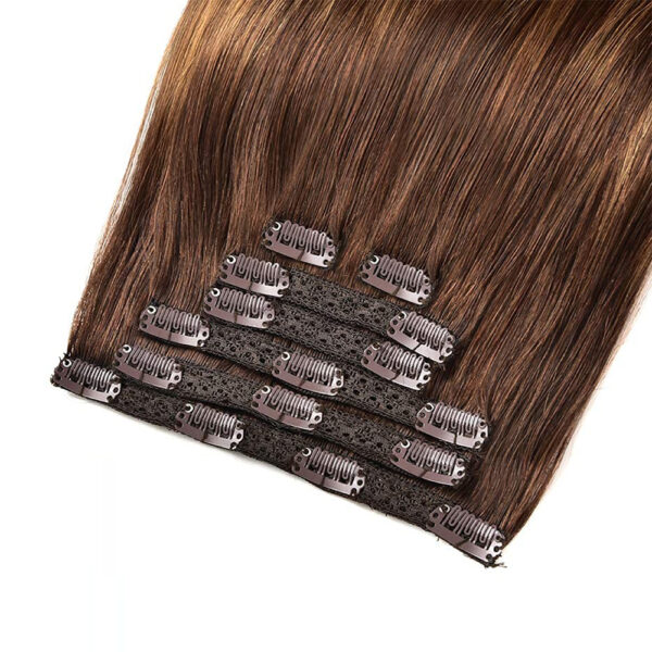 Hair Extensions Wholesale Bulk Sale Factory High Quality Clip in Hair Double Drawn 100% Remy Virgin Human Light Brown and Nature Brown Highlight Straight Hair - Image 3