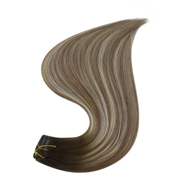 Hair Extensions Wholesale Bulk Sale Factory High Quality invisible cuticle aligned tape in Hair Double Drawn 100% Remy Virgin Human Linen-Grey Brown and Golden Highlight Straight Hair