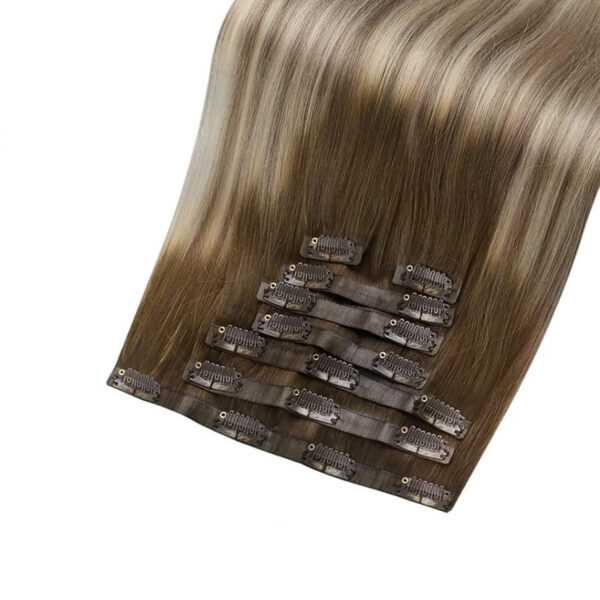 Hair Extensions Wholesale Bulk Sale Factory High Quality invisible cuticle aligned tape in Hair Double Drawn 100% Remy Virgin Human Linen-Grey Brown and Golden Highlight Straight Hair - Image 3