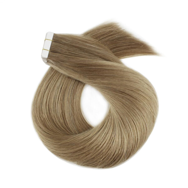 Hair Extensions Wholesale Bulk Sale Factory High Quality invisible cuticle aligned tape in Hair Double Drawn 100% Remy Virgin Human  Light Linen Brown  Straight Hair