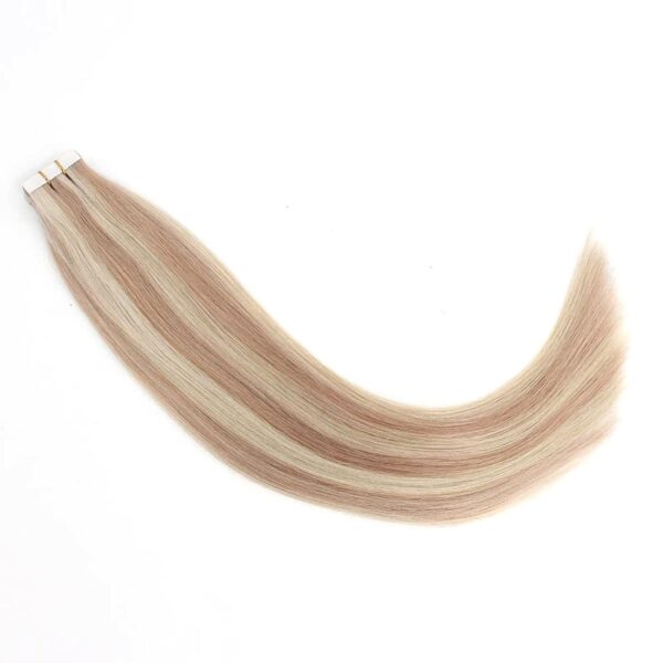 Hair Extensions Wholesale Bulk Sale Factory High Quality invisible cuticle aligned tape in Hair Double Drawn 100% Remy Virgin Human Nature Brown  and White Golden Highlight  Straight Hair