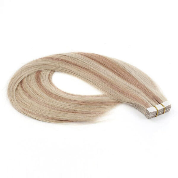 Hair Extensions Wholesale Bulk Sale Factory High Quality invisible cuticle aligned tape in Hair Double Drawn 100% Remy Virgin Human Nature Brown  and White Golden Highlight  Straight Hair - Image 2