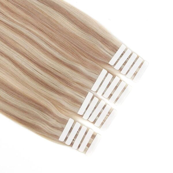 Hair Extensions Wholesale Bulk Sale Factory High Quality invisible cuticle aligned tape in Hair Double Drawn 100% Remy Virgin Human Nature Brown  and White Golden Highlight  Straight Hair - Image 3