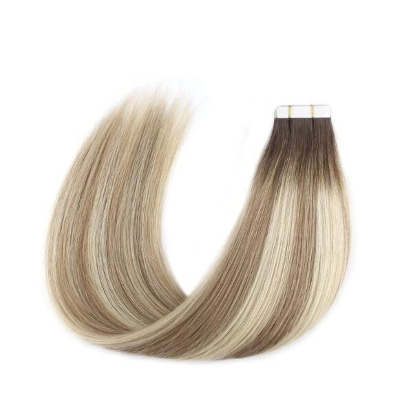 Hair Extensions Wholesale Bulk Sale Factory High Quality invisible cuticle aligned tape in Hair Double Drawn 100% Remy Virgin Human  Nature Brown and White Golden Highlight Straight Hair - Image 2