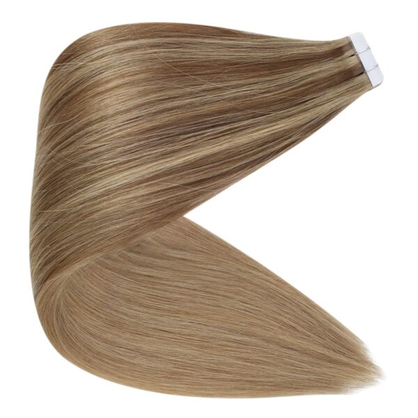 Hair Extensions Wholesale Bulk Sale Factory High Quality invisible cuticle aligned tape in Hair Double Drawn 100% Remy Virgin Human Nature Brown and  Golden Highlight Straight Hair