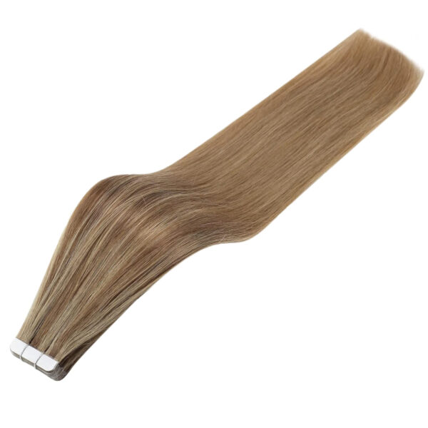 Hair Extensions Wholesale Bulk Sale Factory High Quality invisible cuticle aligned tape in Hair Double Drawn 100% Remy Virgin Human Nature Brown and  Golden Highlight Straight Hair - Image 3