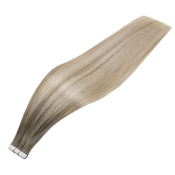 Hair Extensions Wholesale Bulk Sale Factory High Quality invisible cuticle aligned tape in Hair Double Drawn 100% Remy Virgin Human  Light Linen Brown and  Light Blonde Highlight Straight Hair