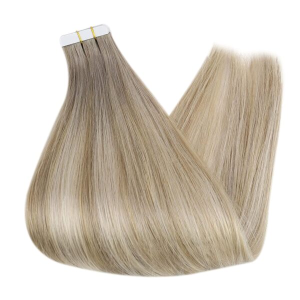 Hair Extensions Wholesale Bulk Sale Factory High Quality invisible cuticle aligned tape in Hair Double Drawn 100% Remy Virgin Human  Light Linen Brown and  Light Blonde Highlight Straight Hair - Image 2