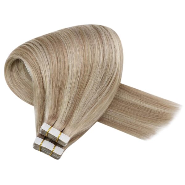 Hair Extensions Wholesale Bulk Sale Factory High Quality invisible cuticle aligned tape in Hair Double Drawn 100% Remy Virgin Human Linen Brown and Light brown Highlight Straight Hair - Image 3